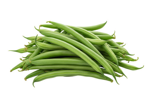 A pile of fresh green beans on a white background, ready for cooking. isolated on transparent background