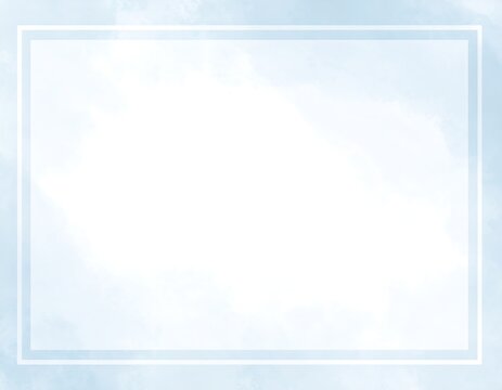 Soft, watercolor-like blue background with a white rectangular border framing empty space