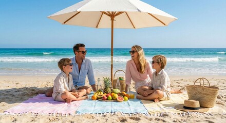 Family Picnic on a Sunny Beach