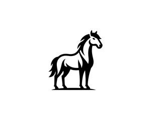 Horse full body silhouette minimal vector logo for brand identity