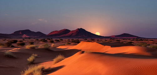 Desert sand dunes reflecting beautiful sunset colors