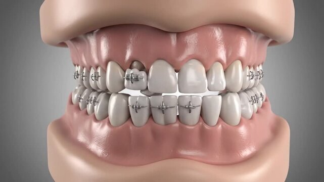 teeth with braces, dental care, orthodontics, smile correction