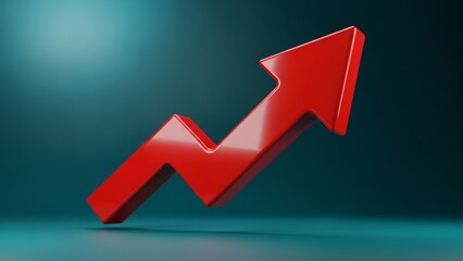 Red Arrow Pointing Upwards on Dark Background.