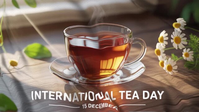 Animated video for International Tea Day with a wavy flag style, suitable for campaigns. Motion graphics, 4K footage