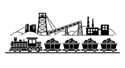 Industrial mining scene with train transporting coal. © Wahyu