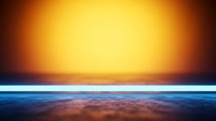 Vibrant neon light on modern concrete floor with warm sunset glow