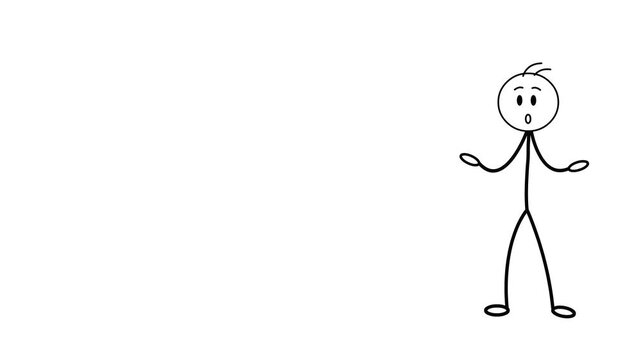 Animated stickman giving a presentation, speaking, with white background copy space