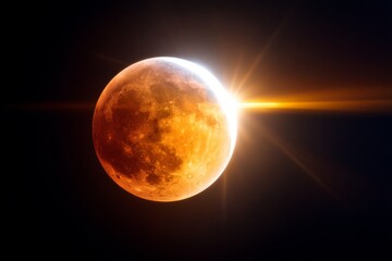 Fototapeta premium Stunning Lunar Eclipse Captured During Peak Transition Phase with Sunlight