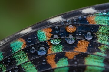 Macro Butterfly Wing with Dew Drops &mdash; Iridescent Nature Texture