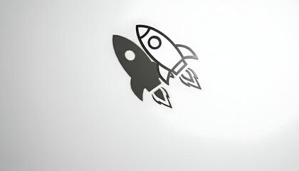 Fototapeta premium Metallic three dimensional rocket icon floating on white background representing technology startup and innovation