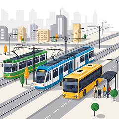 Fototapeta premium City street public transportation vehicles.