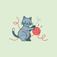 Cartoon cat playing with yarn ball. © alvin