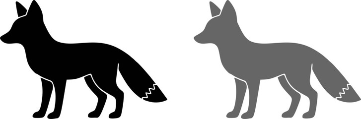 Fox animal silhouette in solid black and gray profile style