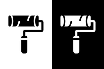 Paint Roller & Brush Vector Art. Minimal Black and White Silhouette Icon