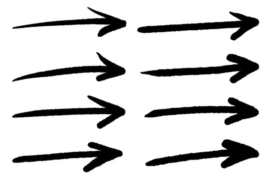 Hand drawn grunge brush arrow marker set pointing isolated on white background vector collection