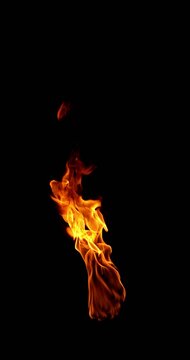 Super slow motion (500fps) shot of a burning torch isolated on a black background. Detailed fire textures ideal for VFX, compositing, overlays, motion graphics, and cinematic effects.