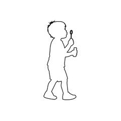 Obraz premium child outline icon boy playing with soap bubbles illustration