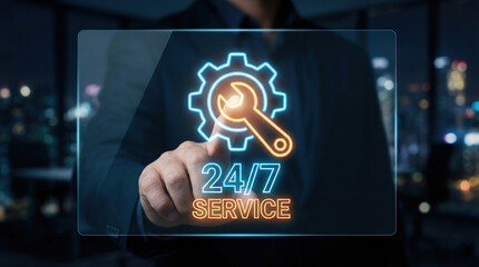 24/7 technical support and automated system maintenance with glowing gear icon.