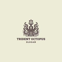 Trident octopus logo style icon design template vector illustration