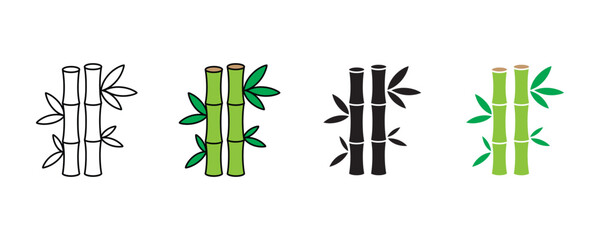 Green bamboo stalk and tropical leaf icon vector. Natural wood plant for zen garden, sustainability, and forest symbol set. Vector illustration. © Maymuna
