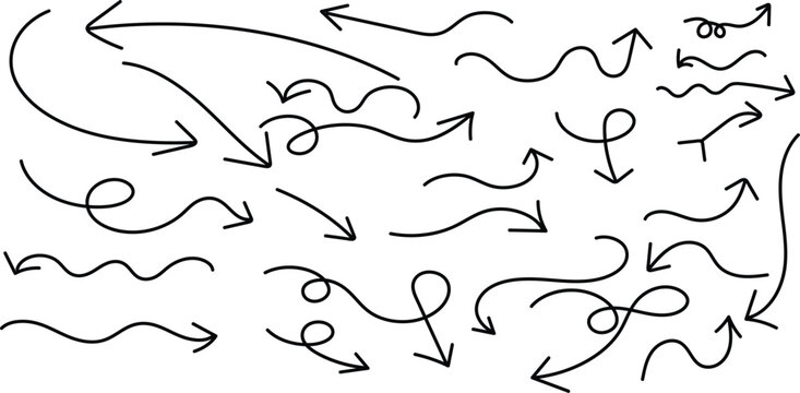 A collection of various black squiggly arrows on a white background