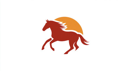 Stylized red horse silhouette with orange sun background