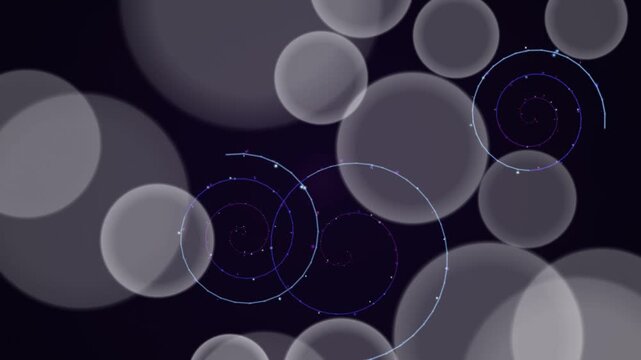 Abstract graphic design of overlapping gray circles and blue circular lines on a dark background