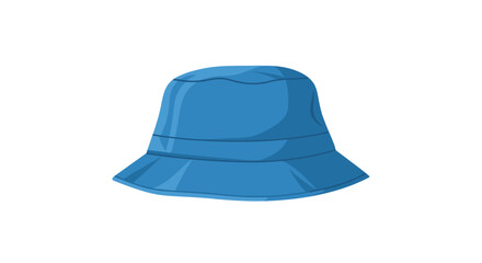 Fototapeta premium Simple blue bucket hat with a flat top and a wide, downward-sloping brim, presented on a clean white background.
