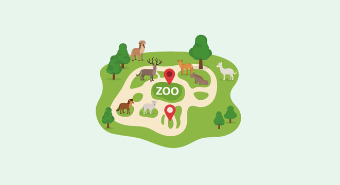 Zoo Map Illustration with Animals.