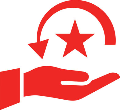 Red icon of a hand holding a star with a circular arrow above it signifying value and return.