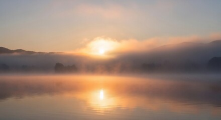 Obraz premium Sunrise over lake with fog