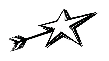 Obraz premium A black and white illustration of a star pierced by an arrow, with a brushstroke aesthetic