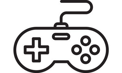 Obraz premium Game controller icon in bold outline style, wired joystick with buttons and directional pad, minimal black line vector for gaming, esports, and UI design