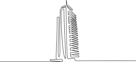 Continuous one line drawing of modern building architecture. High rise building.one line vector illustration with white background © MstMoushumi