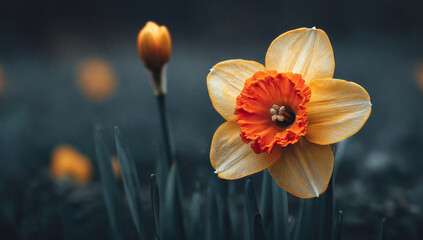 Crocuses and primroses. Yellow daffodils.