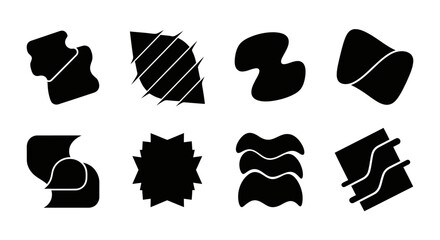 Abstract black shapes arranged in two rows featuring varying forms and a striking silhouette on transparent background high quality © Muskan