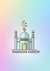 Ramadan kareem illustration mosque and crescent moon on gradient background