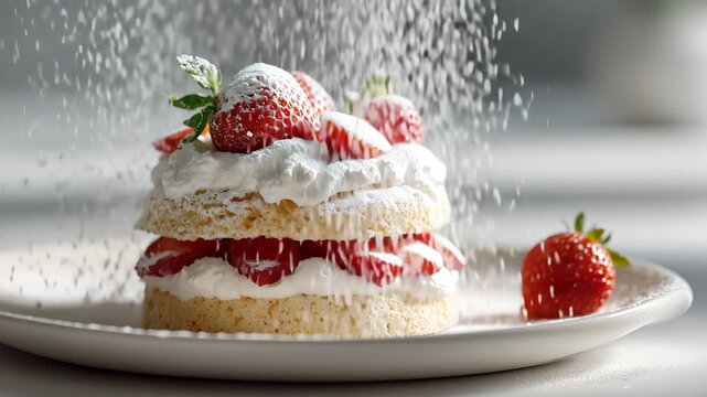 イチゴのショートケーキ｜仕上げに粉砂糖を振りかけて