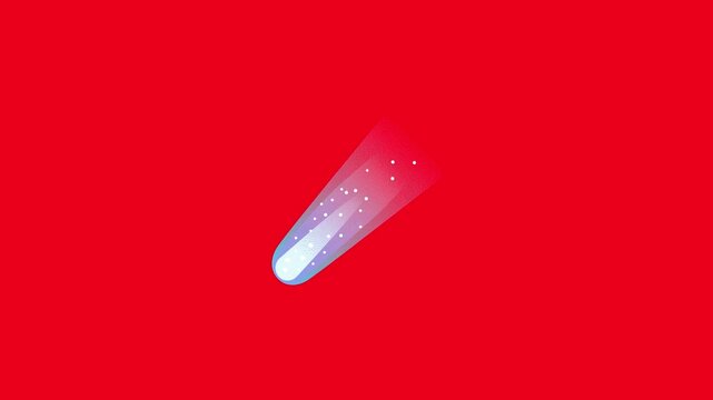 Seamless infinite looping 2D flat motion graphic. The famous viral "it's over" shooting star comet animation. Solid bright red background, clean modern flat style.