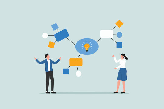 Mind map diagram for idea research, plan or thinking for solution to solve problem, visualization or prioritize, decision making concept, businesspeople writing mind map diagram for easy understand.
