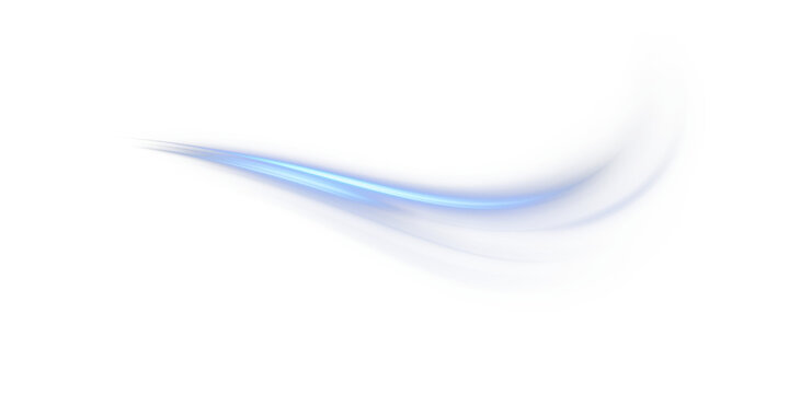Soft blue glowing light wave streak isolated on transparent background. Abstract luminous swoosh with gentle motion blur for clean overlay effects.