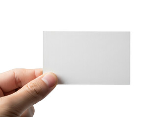 Obraz premium A hand holding a blank white business card isolated on transparent background