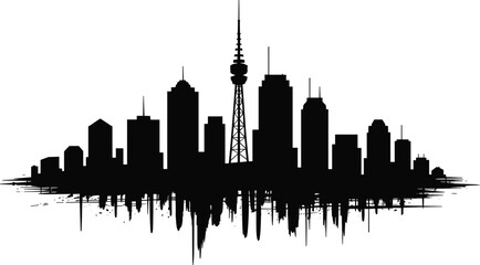 Obraz premium Berlin city skyline silhouette with Fernsehturm tower, urban reflection ink style isolated on white background travel illustration