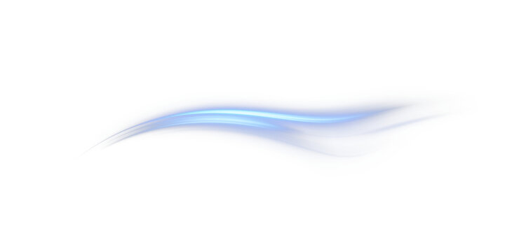 Soft blue glowing light wave streak isolated on transparent background. Abstract luminous swoosh with gentle motion blur for clean overlay effects.