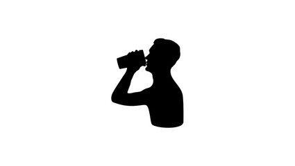 A man drinks a drink from a glass , black isolated silhouette © OMIA
