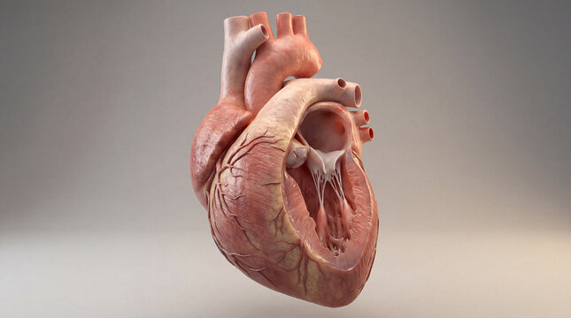 Unveiling the heart's intricate core, a detailed three-dimensional rendering showcases its vital chambers and delicate valves