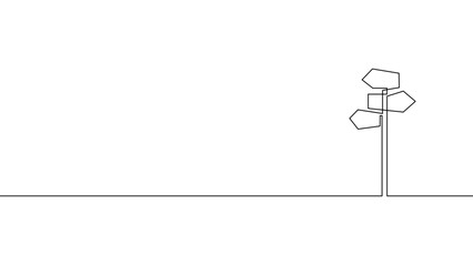 Continuous line signpost with multiple directional arrows, minimal editable vector illustration isolated on white background. © Vector4all