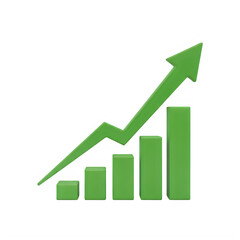 Green upward arrow graph symbolizing growth and success isolated on transparent background