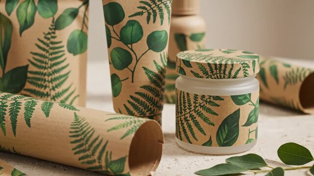 eco-friendly packaging with botanical design, sustainable products