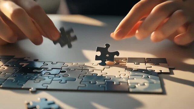 Hands Solving Jigsaw Puzzle Business Problem Solving  Teamwork Strategy Concept.